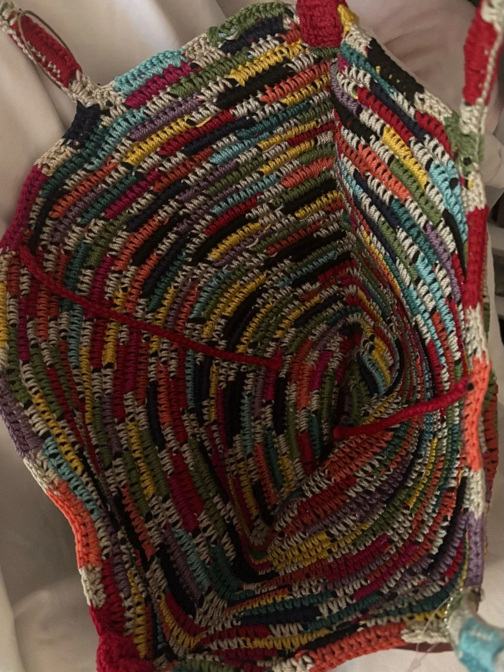 The Sak Multicolored Crochet Tote - Red, Green, Blue, Yellow, Pink, Black, Cream